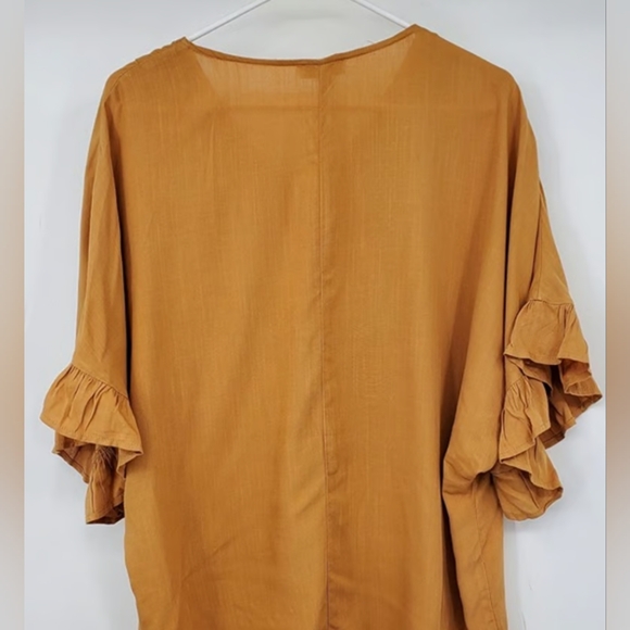 🤎Andree By Unit V-Neck Dolman Ruffle Sleeve Peplum Top - Picture 5 of 5